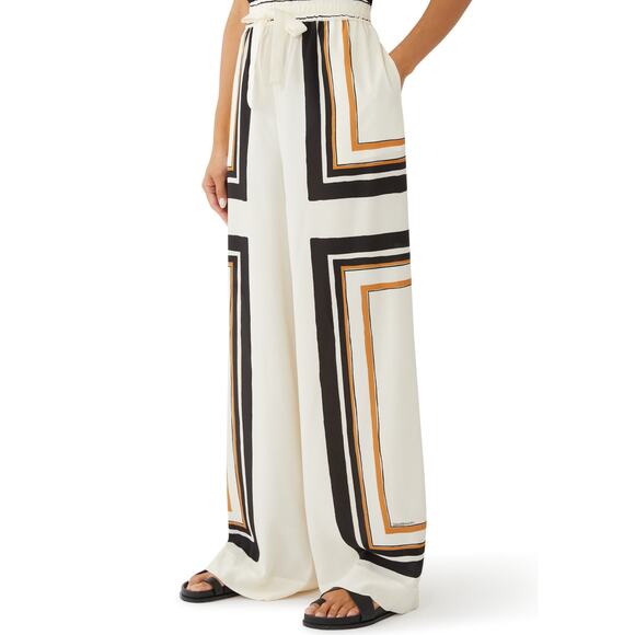 New Zimmermann Cream Black Draw Waist Silk Wide Leg Pants Trousers Size Small 1 - Picture 3 of 15